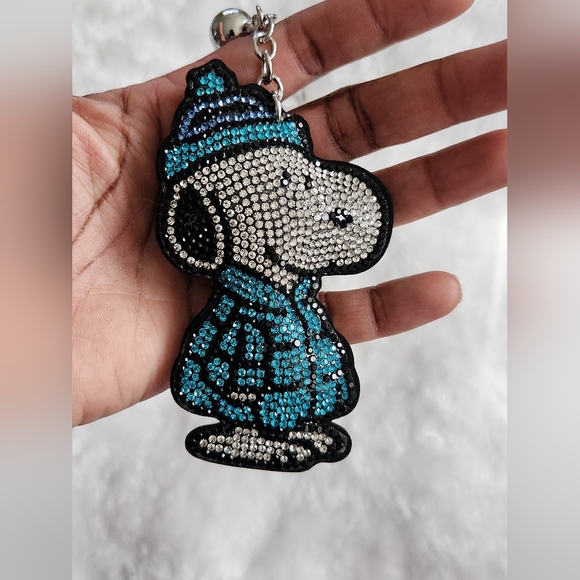 Snoopy Light Blue Coat And Hat Rhinestone Keychain Bag Charm - Picture 4 of 4